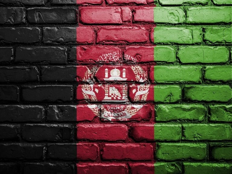 Flag of Afghanistan painted on a brick wall