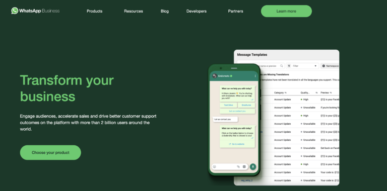 Screenshot of the WhatsApp Business homepage