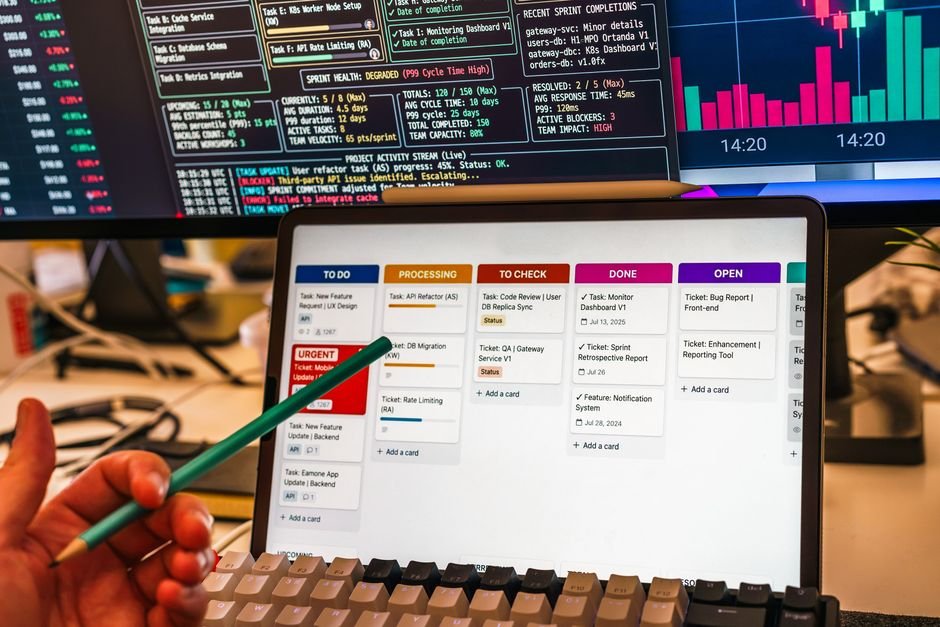 Digital dashboard showing goal tracking metrics and progress bars