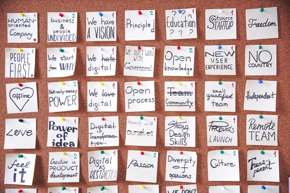 Organised backlog items arranged by priority on a physical board
